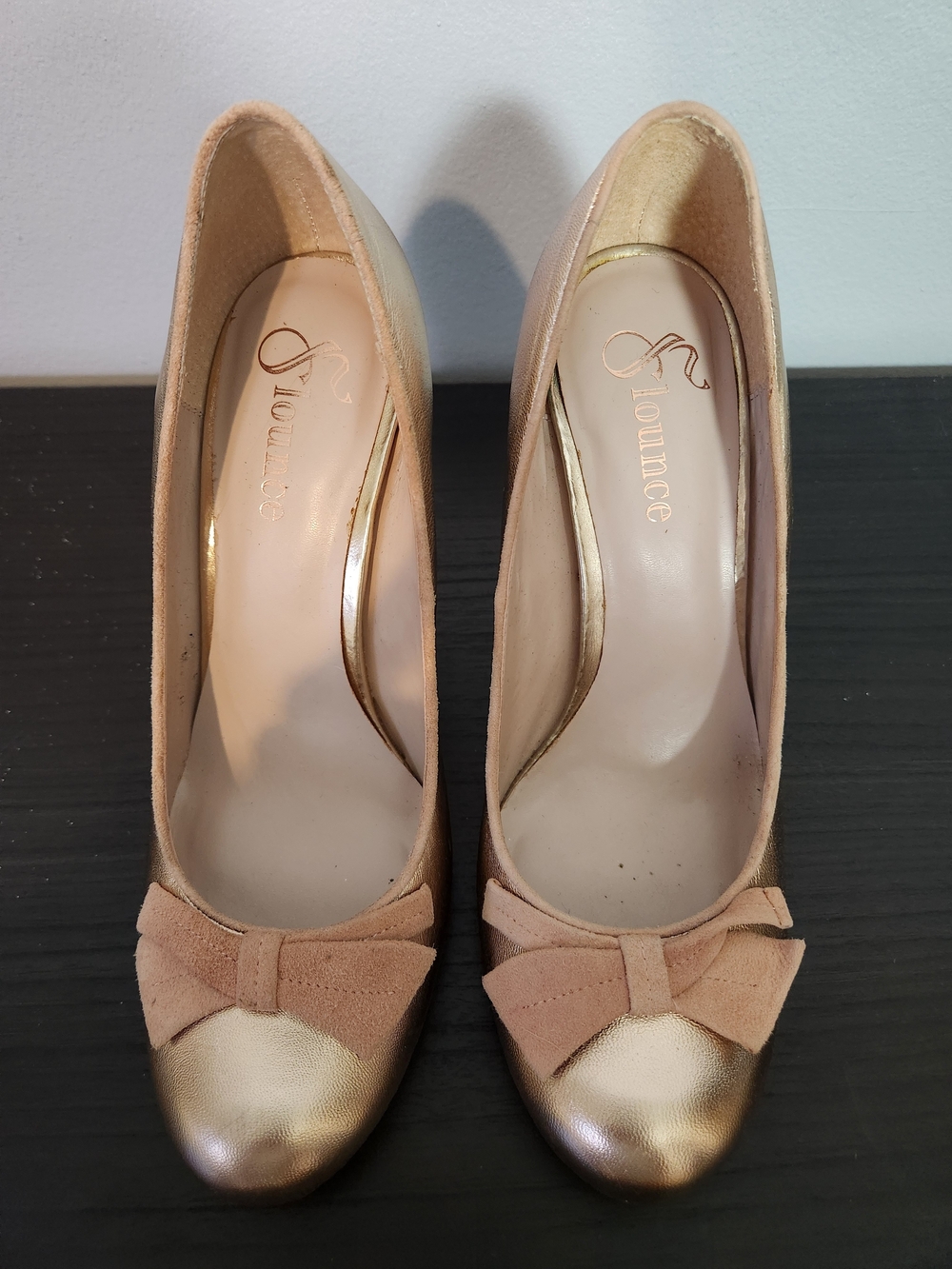 Flounce Rose Gold Bow-Tip Pumps